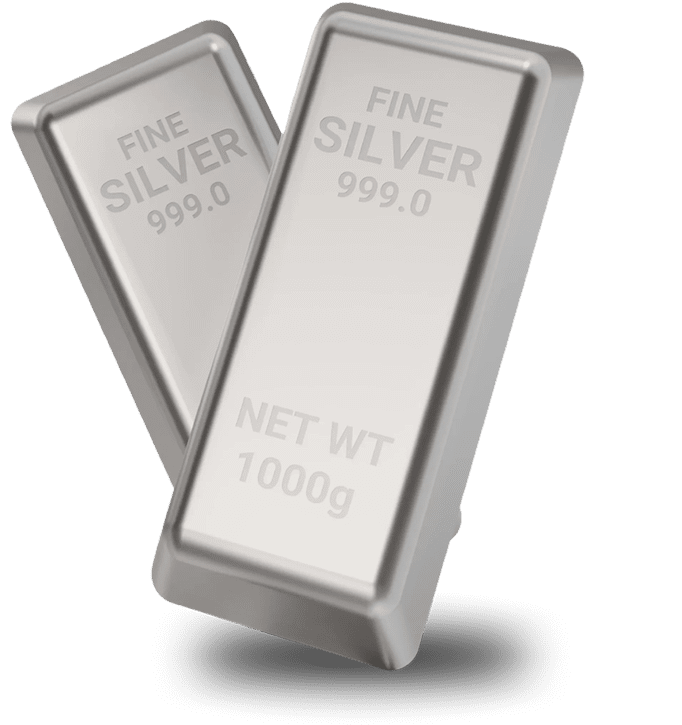 Two shiny silver bars labeled 999.0 purity and 1000g weight.