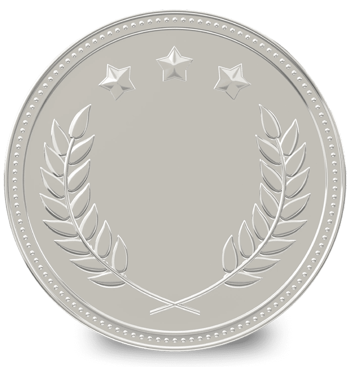 Silver medal with stars and laurel wreath design.