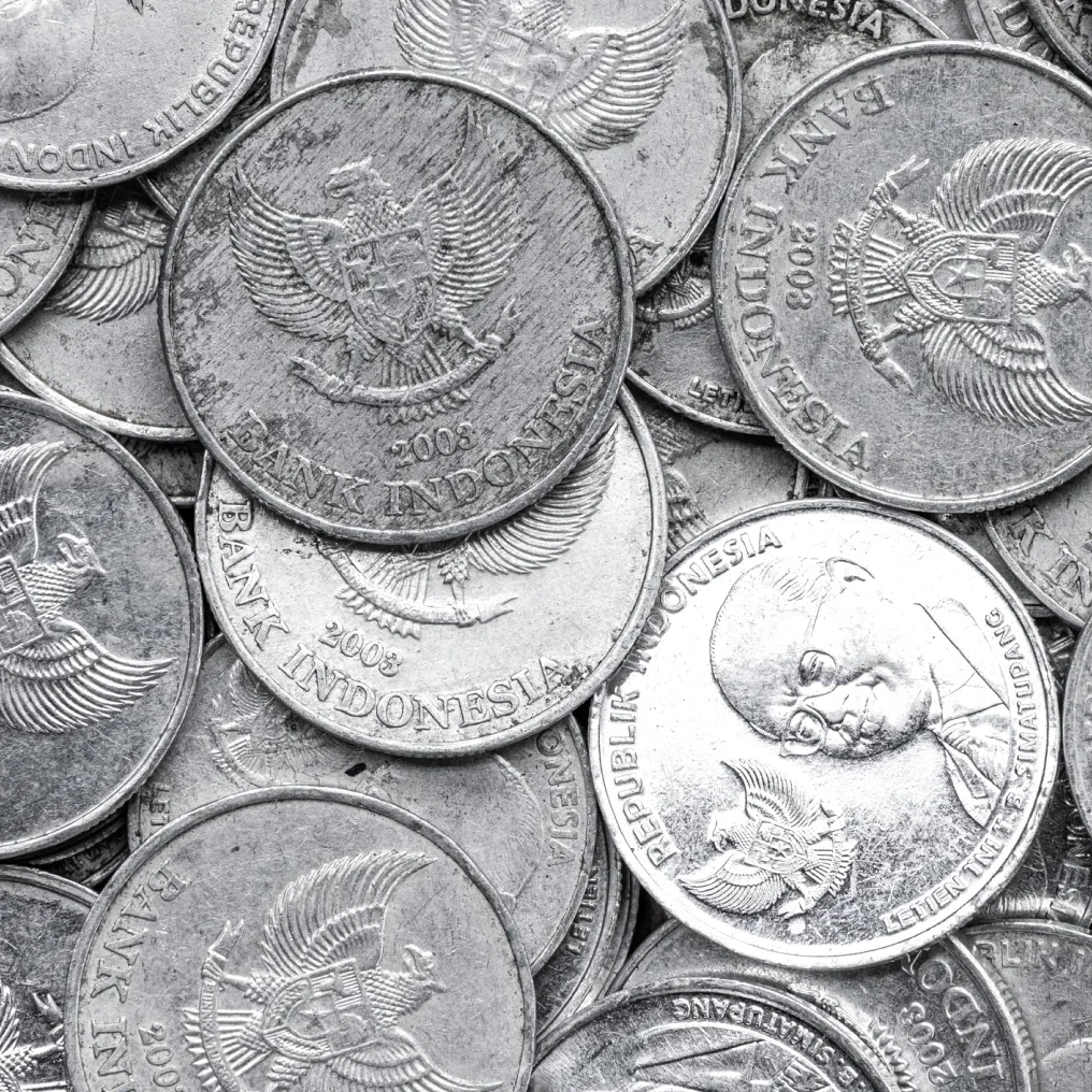 Close-up of Indonesian currency coins